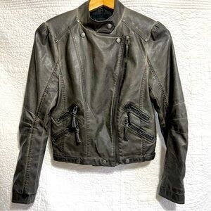 BLU PEPPER Moto Faux Leather Jacket Grey, Size Small